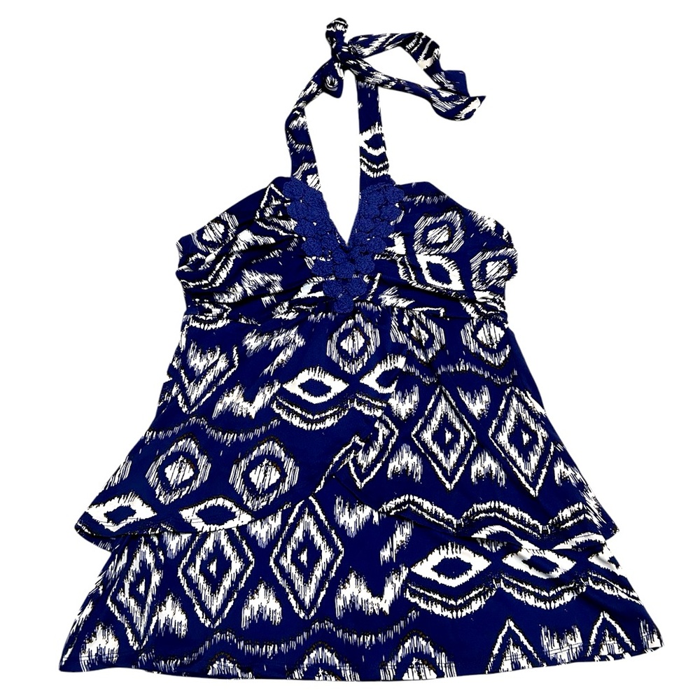 Blue and White Patterned Halter Tops by George Size L